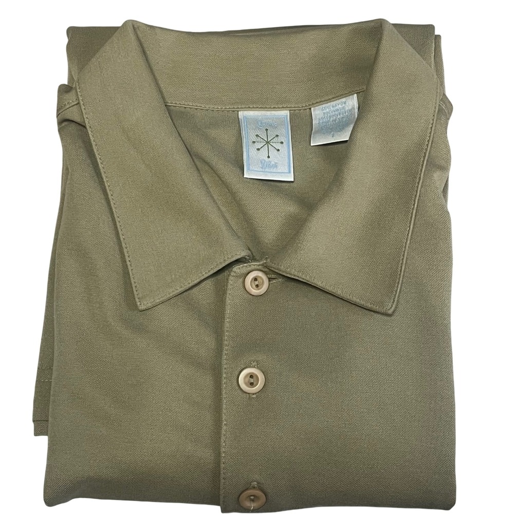 Burma Bibas Mens Large Khaki Polo Shirt Rayon Blend Soft Polo Classic